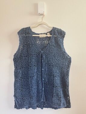 Vintage Woods & Gray Crochet Granny Square Tank Top 2X Boho Cottagecore